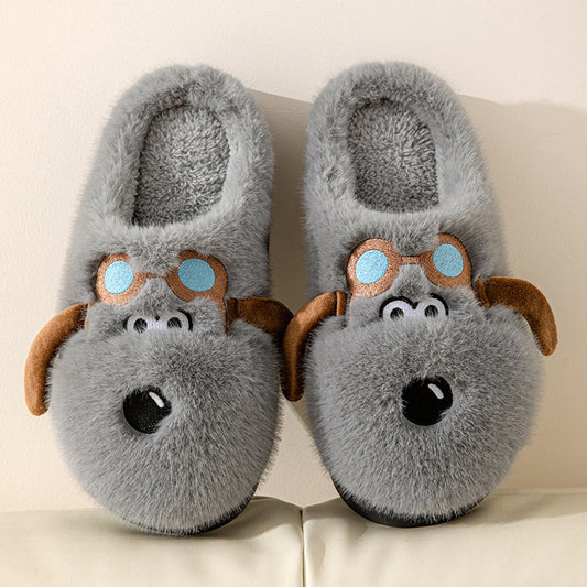 Cartoon Dog with Goggles Plush Slippers