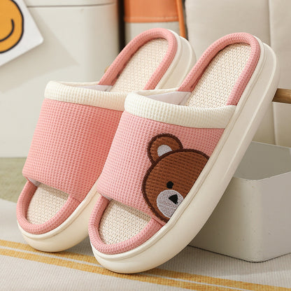 Cartoon Bear Linen Slippers