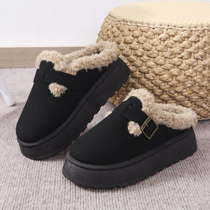 Thick-Soled Plush Button Cotton Slippers