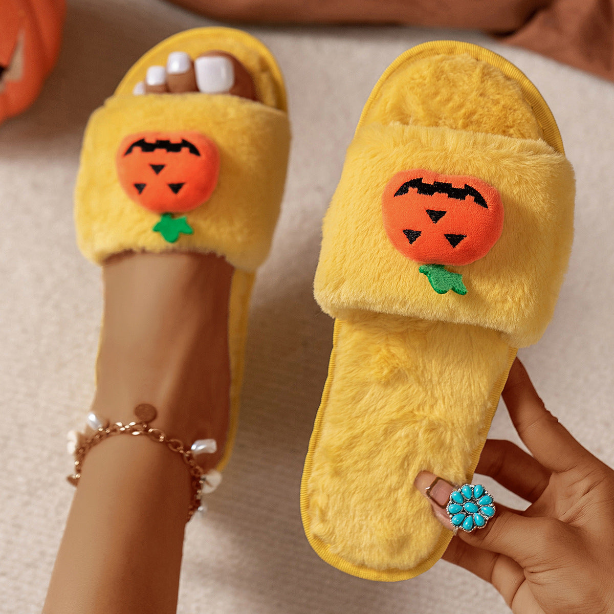 Fall Pumpkin Plush Slippers