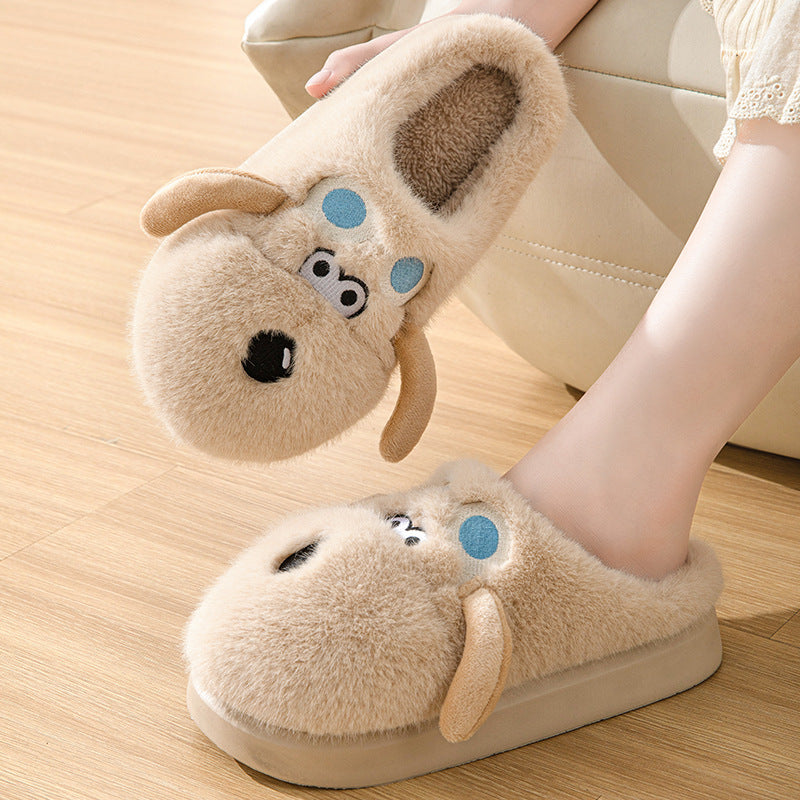 Cartoon Dog with Goggles Plush Slippers