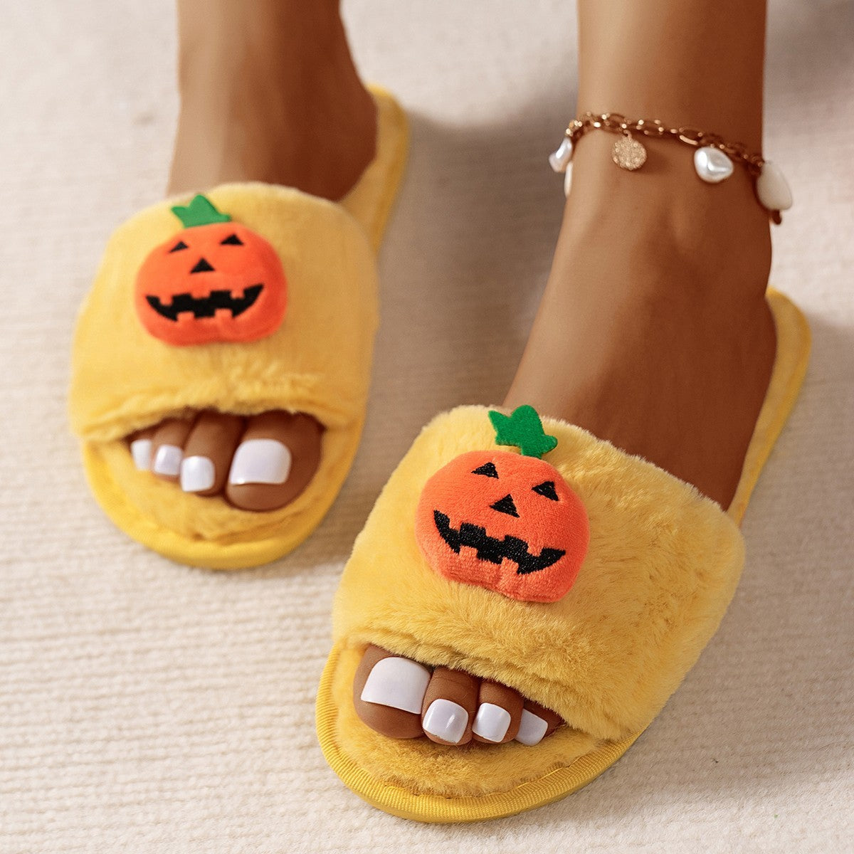 Fall Pumpkin Plush Slippers