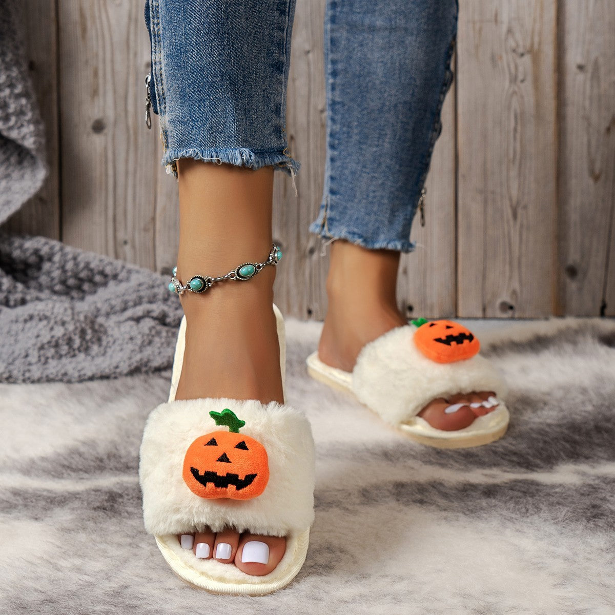 Fall Pumpkin Plush Slippers