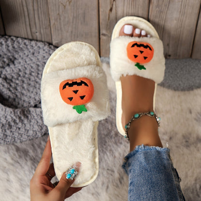 Fall Pumpkin Plush Slippers