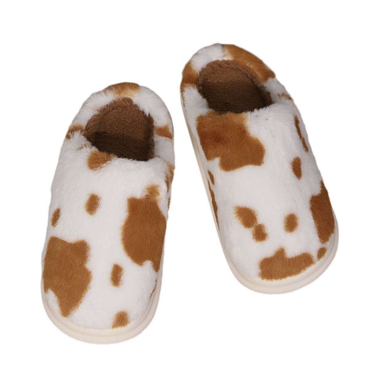 Cow Print Fuzzy Indoor Slippers