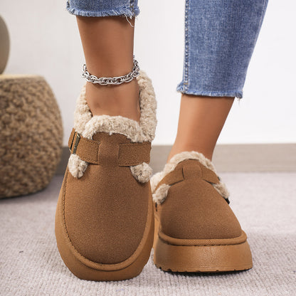 Thick-Soled Plush Button Cotton Slippers