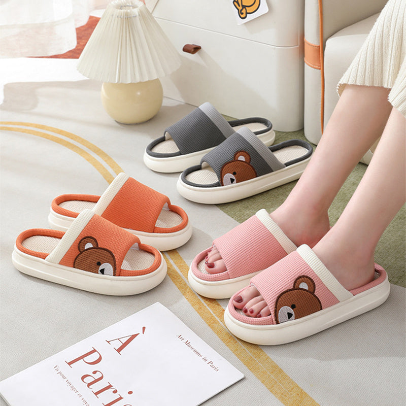 Cartoon Bear Linen Slippers