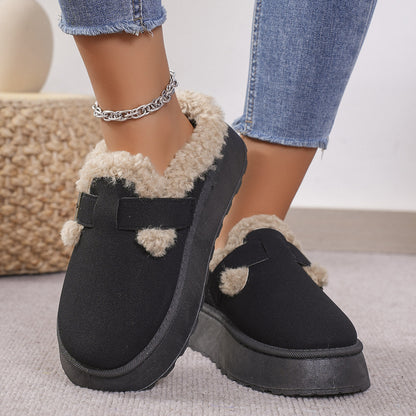 Thick-Soled Plush Button Cotton Slippers