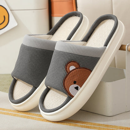 Cartoon Bear Linen Slippers