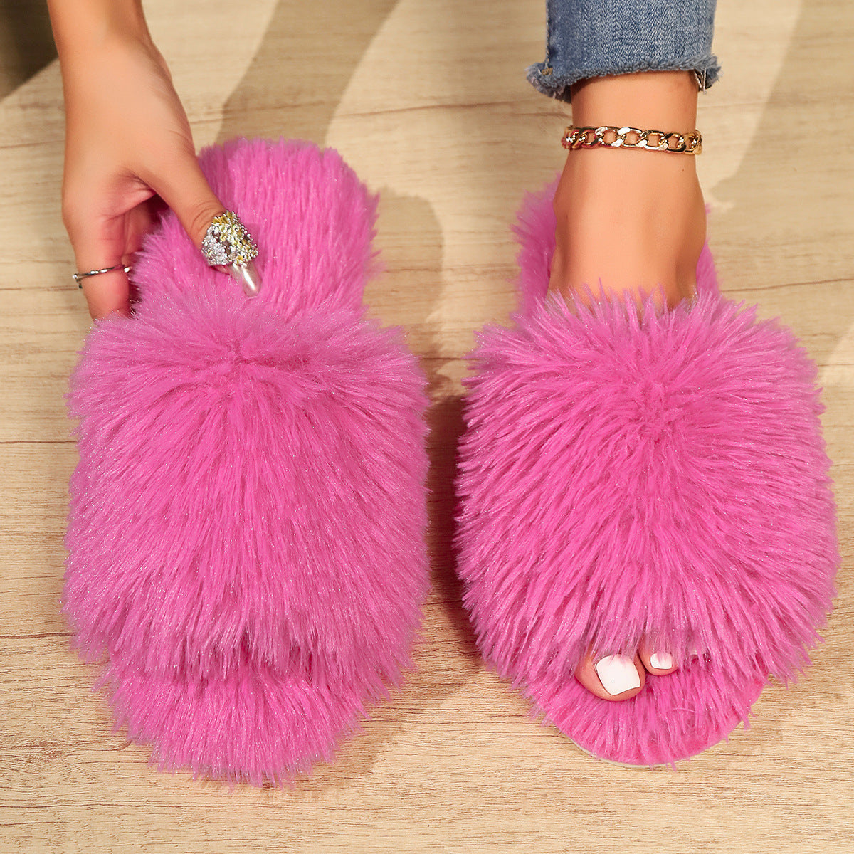 Fluffy Open-Toed Slippers