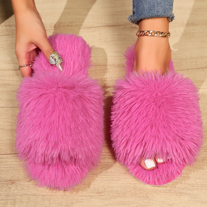 Fluffy Open-Toed Slippers