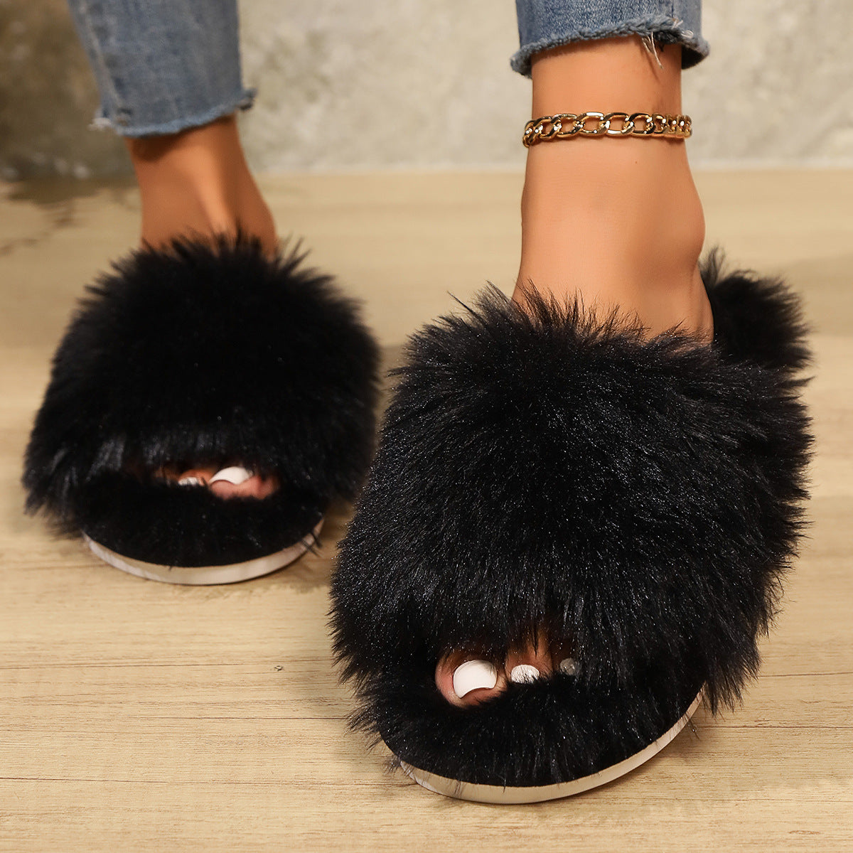 Fluffy Open-Toed Slippers