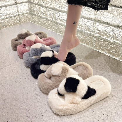 Cross-Strap Fuzzy House Slippers