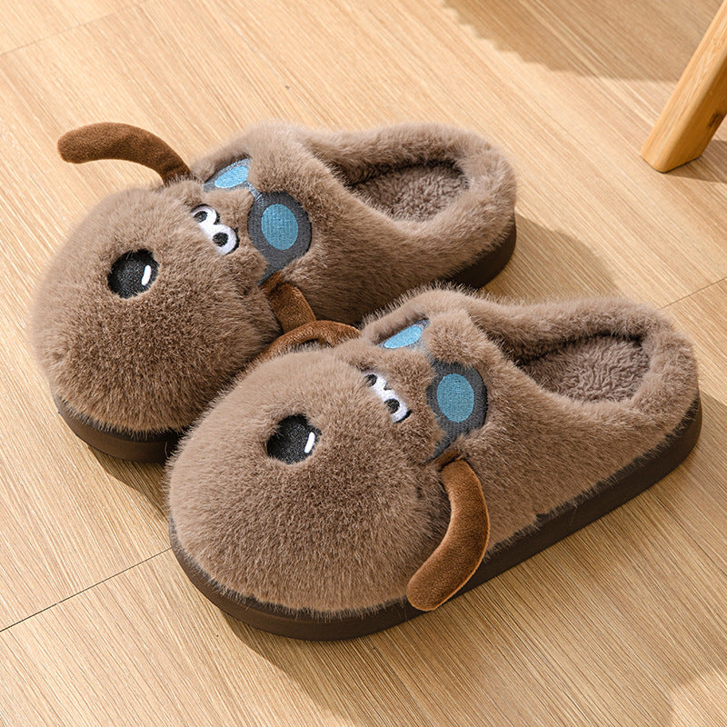 Cartoon Dog with Goggles Plush Slippers