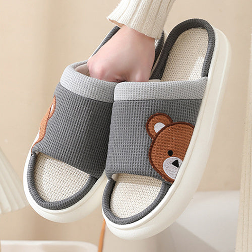 Cartoon Bear Linen Slippers