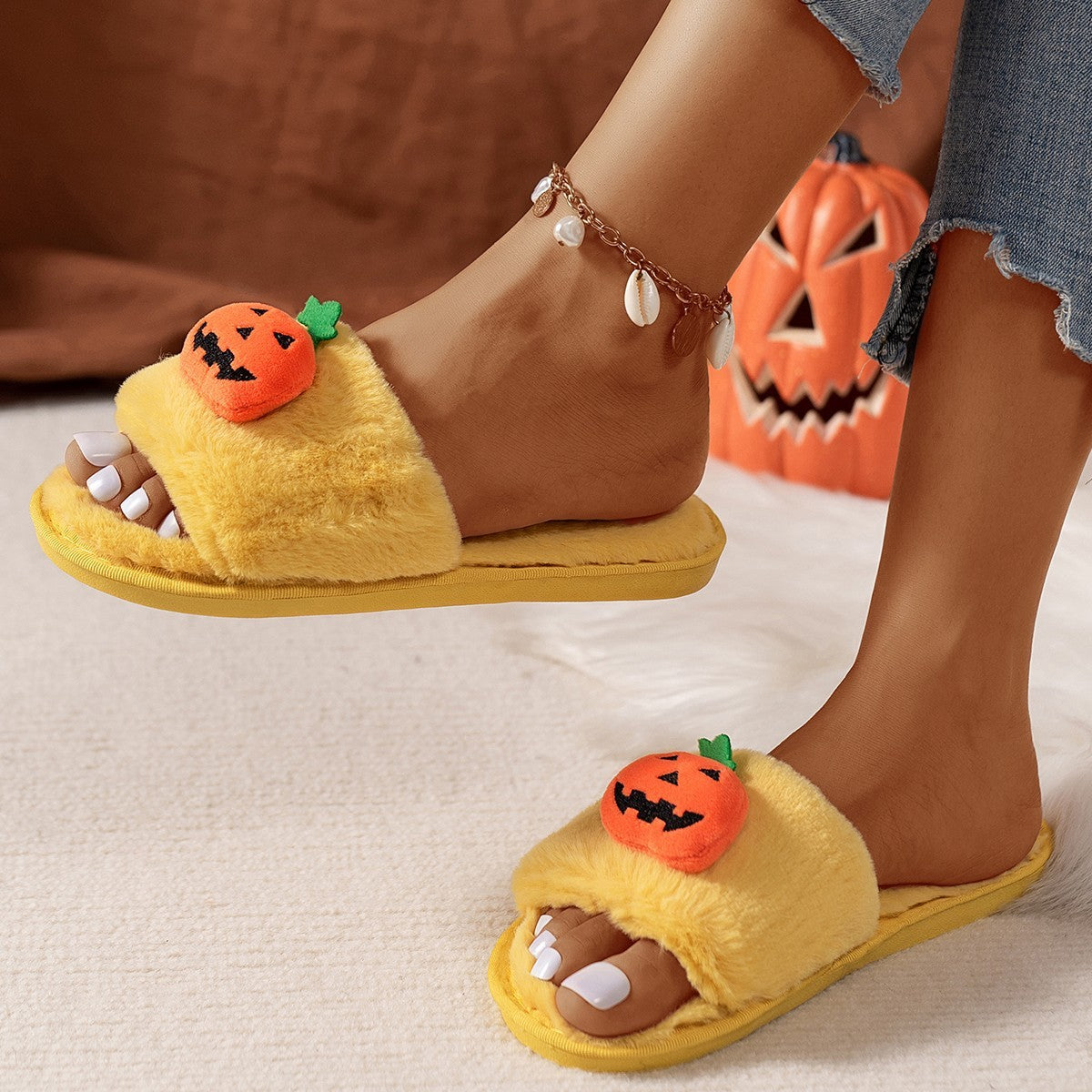 Fall Pumpkin Plush Slippers