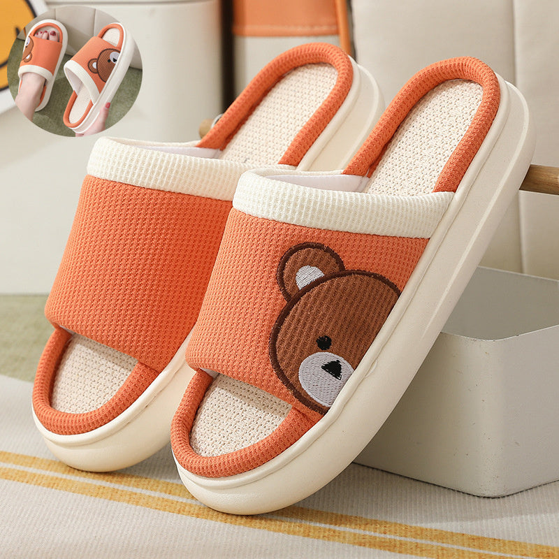 Cartoon Bear Linen Slippers