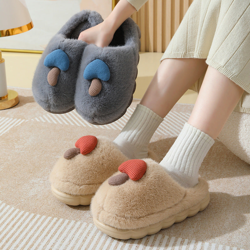 Mushroom Thick-Soled Cotton Slippers