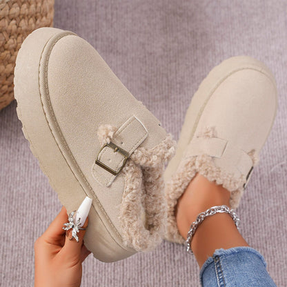 Thick-Soled Plush Button Cotton Slippers