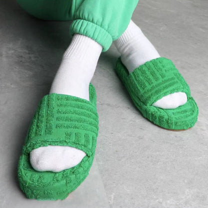 Open-Toed Plush Slippers