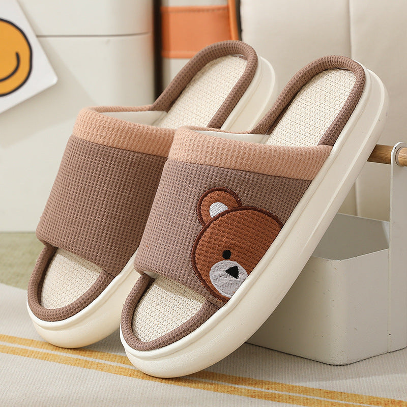 Cartoon Bear Linen Slippers