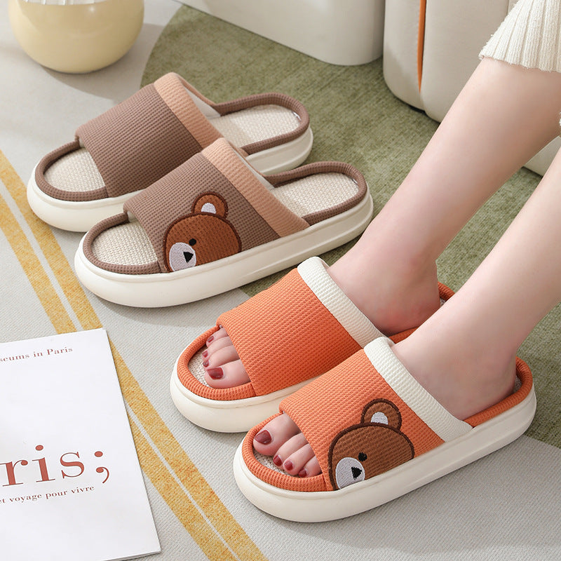 Cartoon Bear Linen Slippers