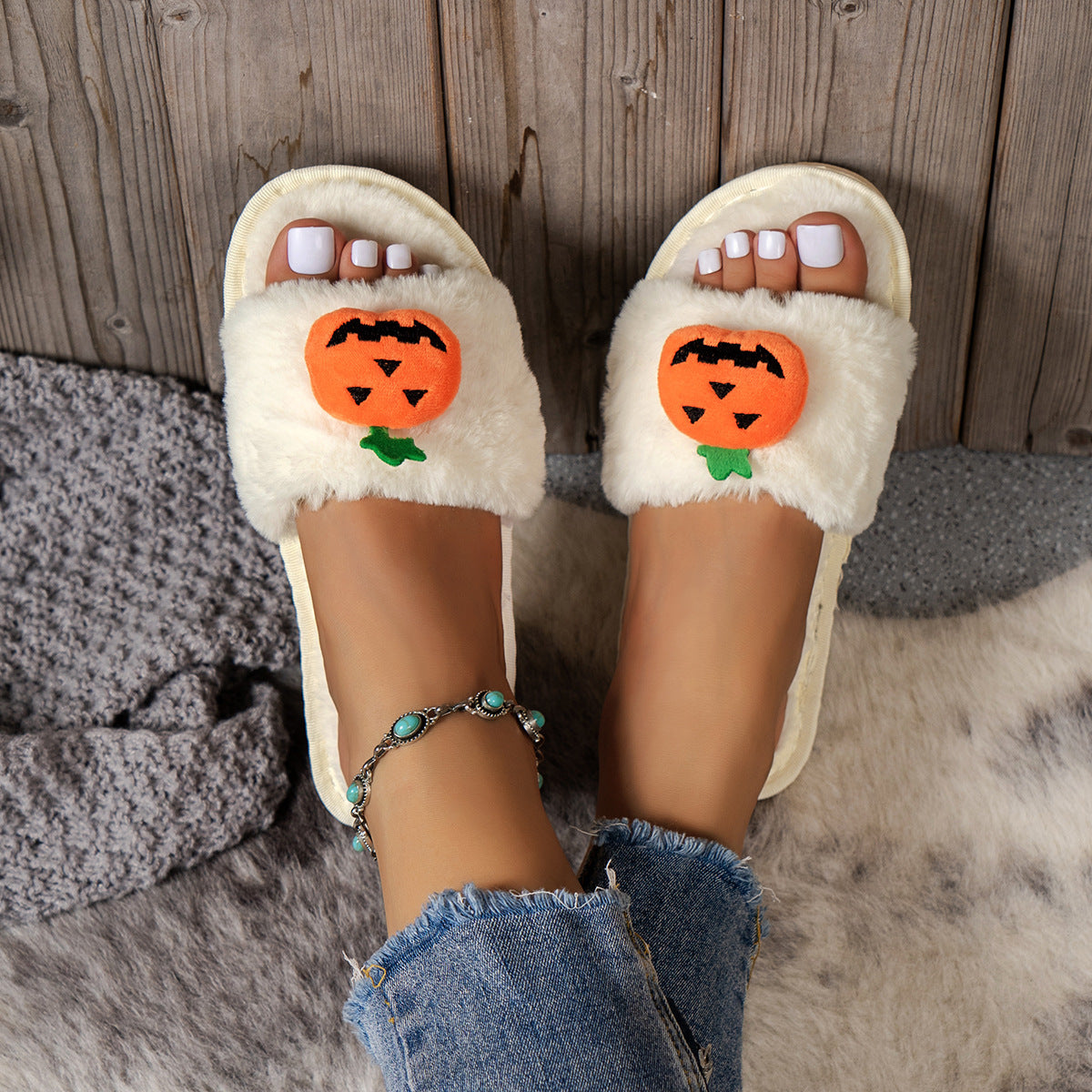 Fall Pumpkin Plush Slippers