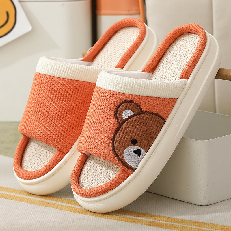 Cartoon Bear Linen Slippers